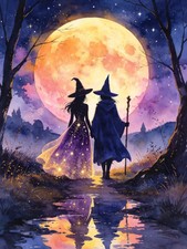 5D Halloween Diamond Painting Kits for Adults, Witch Diamond Art Kit DIY Full