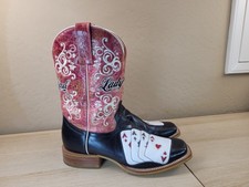 Tin Haul Las Vegas "Lady Luck" 4 Aces Leather Western Boots Womens Size 9  RARE