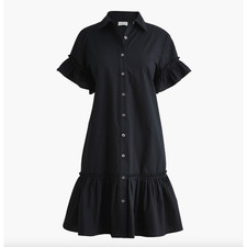 J.Crew Ruffle Sleeve Mini Shirt Dress Cotton Pockets Classic Black US 8 NWT