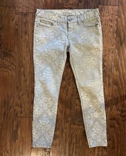 Free People Womens Beige Floral Skinny Jeans Size 25 Low Rise Boho