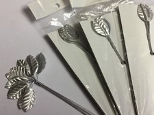 10 Bundles x 12 Shiny Silver Leaves Wired Wreath Card Craft Trimmings (SL)