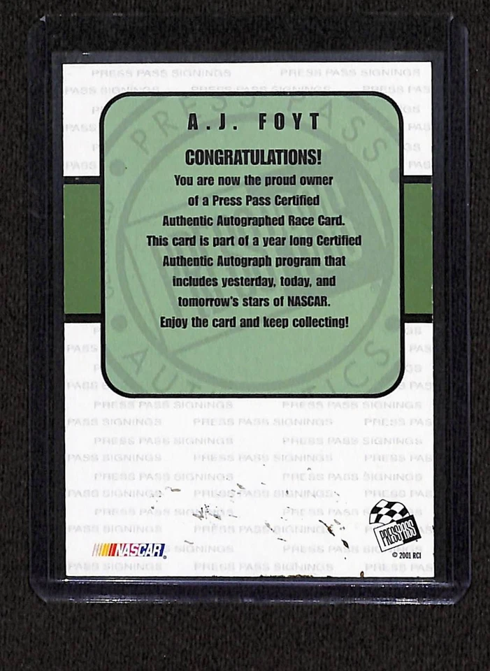 2001 Press Pass Signings AJ Foyt Autograph Auto Gold Signature Racing Legend  - Image 2 of 2