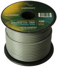 Harmony Car Primary 16 Gauge Power or Ground Wire 100 Feet Spool Gray Cable New