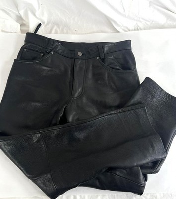 Wilsons Leather Pants Mens 34 Black Straight Leg Lined Adjustable Waist Biker