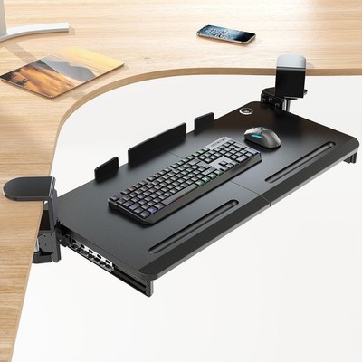 Keyboard Tray Under Desk with 60° Swivel C-Clamp & Height Adjustment for Corn...