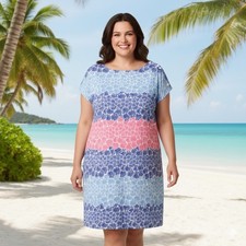 Talbots Shell Print Striped Boat Neck Dress Womens XL Multicolor Nautical Beach