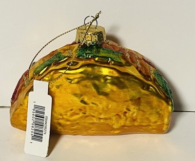 Retro Style Blown Glass Large TACO Christmas Ornament Glitter Sparkly 4.5  NWT