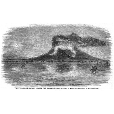 ITALIEN Vesuv aus Neapel während des Ausbruchs - antiker Druck 1858