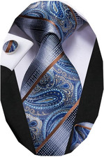 Mens Paisley Striped Tie WOVEN Necktie for Men and Handkerchief Cufflinks Set We