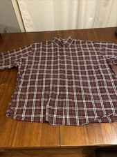 Burberry London Men  s XXL Plaid Button Down Shirt Maroon Nova Check Made USA