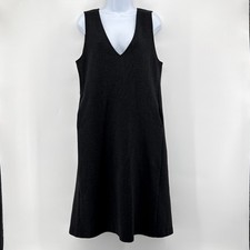 UNIQLO Brushed Jersey Jumper Dress Dark Gray Heather V-Neck Midi Pinafore M EUC