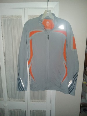 Adidas Climalite Soccer Training Track Jacket Men s Med Grey/Orange Reflectors