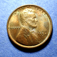 1934 Lincoln Cent  BU Brown  Nice Toning!