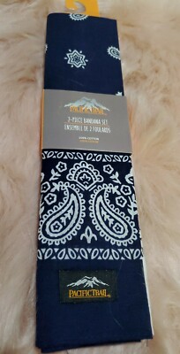  Pacific Trail New Columbia 2 Pcs Bandana Set Head Scarf 100% Cotton Navy /White