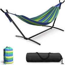 Sorbus Double Hammock with Steel Stand - Portable Carrying Case Included, Blue