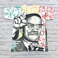 Vintage 90s Malcolm X All Over Print Shirt Single Stitch Made in USA AOP