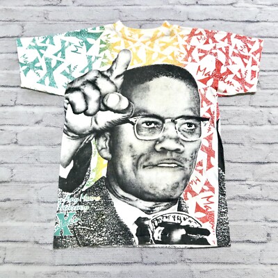 Vintage 90s Malcolm X All Over Print Shirt Single Stitch Made in