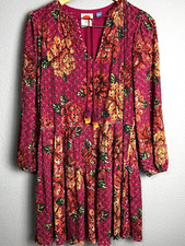 Anthropologie Farm Rio Pink Eyelet Tiered Tunic Mini Dress Empire Tropical Sz PS