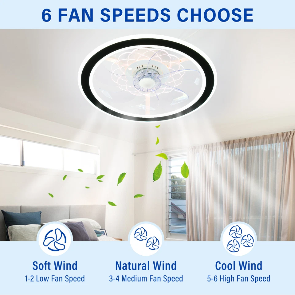 18" LED Ceiling Fan with Light Remote & APP Control Bladeless Ceiling Fan Lamp - Image 4 of 4