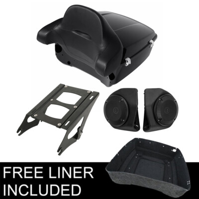 King Trunk Pad Speakers W/ Rack Fit For Harley Touring Street Road Glide 14-26