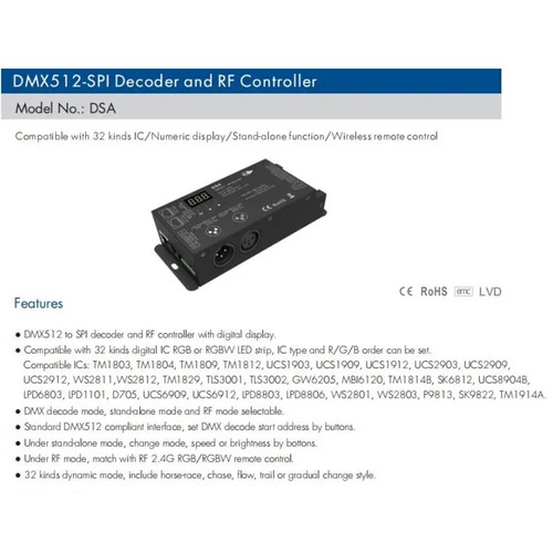 LED DMX512 SPI Decoder DMX Konverter 1024 Punkte Pixel streifen Controller DSA - Picture 2 of 6
