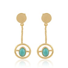 Natural Arizona Turquoise Gemstone Sterling Silver Earrings Fine Jewelry