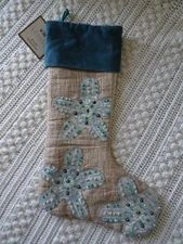 Coastal Collection BEADED STARFISH FRENCH KNOT TEAL CUFF Christmas Stocking 22”
