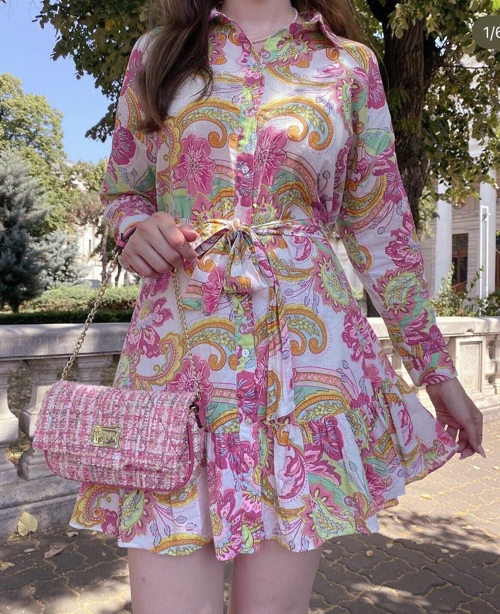 NWT_ZARA WOMAN SS22 BELTED PRINTED DRESS MULTICOLORED | 3666