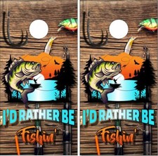 Id Rather Be Fishing Wood LAMINATED Cornhole Wrap Bag Toss Skin Decal
