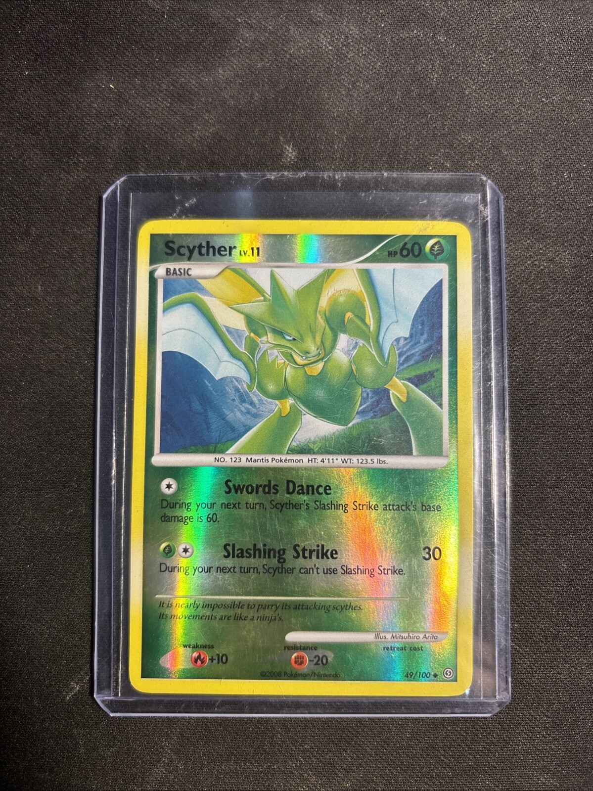 Scyther 49/100 Pokemon Card Uncommon Reverse Holo Diamond & Pearl LP