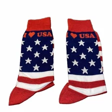 NEW IN BOX SOCK SOCIETY ONE SIZE RED, WHITE & BLUE AMERICAN FLAG CREW SOCKS
