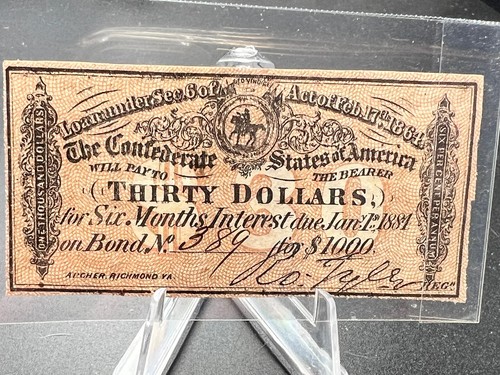 1881 Confederate States of America Act of 1864 - $30 Six Month Interest Bond#389 - Picture 2 of 3