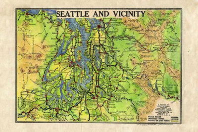 Seattle & Vicinity Washington Map Art Print Poster Artwork Wall Home Decor Gift