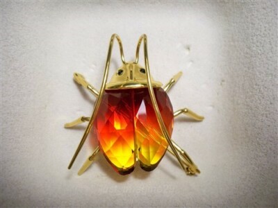 SWAROVSKI AMAZAR FIRE OPAL BEETLE BROOCH WITH TRAVEL POUCH 240485