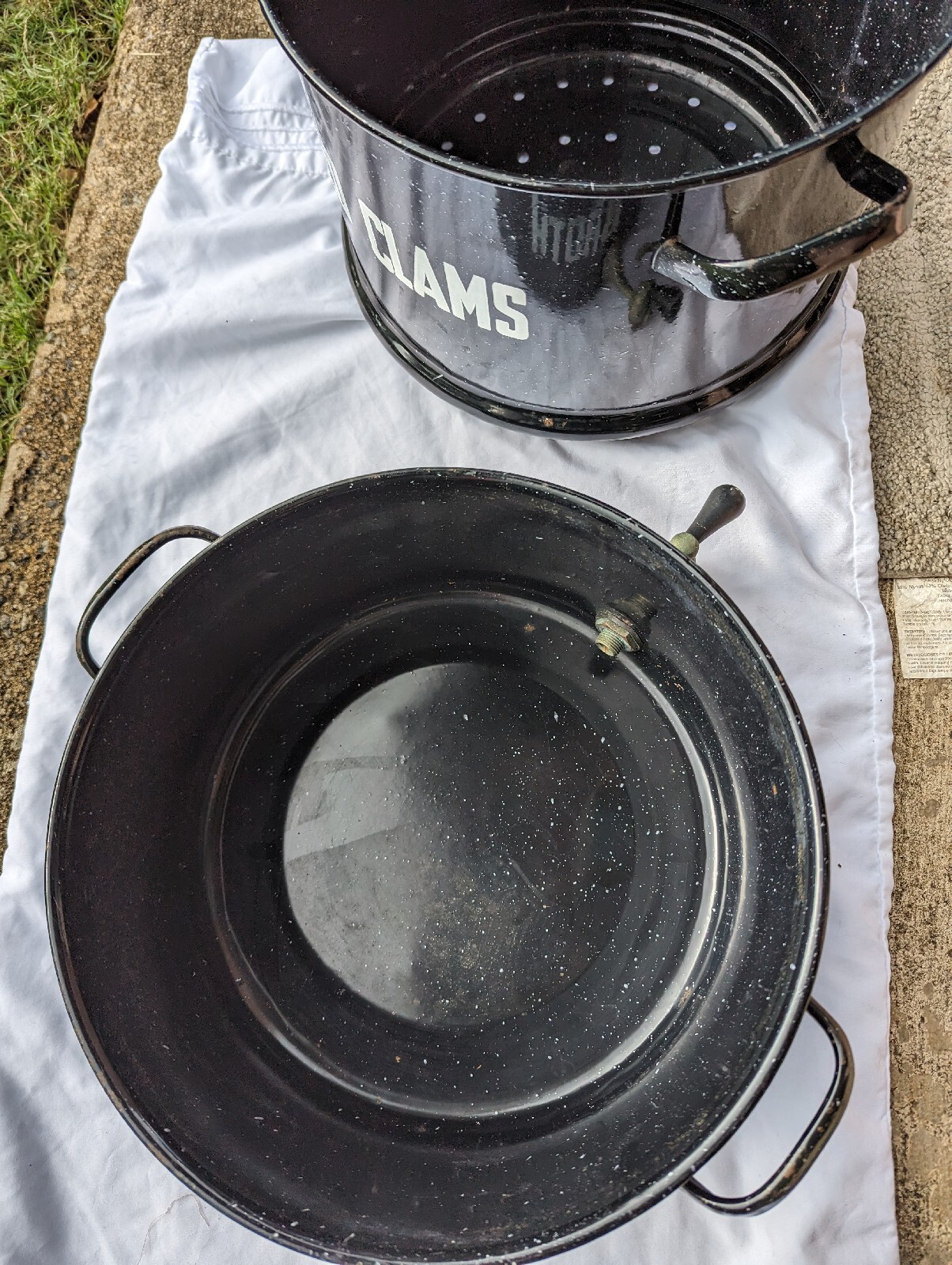 Clam Seafood Steamer Lobster Double Pot brass Broth Spigot Enamelware 15" Vtg eBay