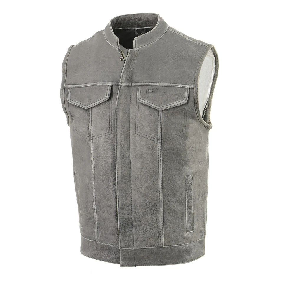 Milwaukee Leather MLM3513 Men's Distressed Grey Open Neck Snap/Zip Club Style - Image 2 of 4