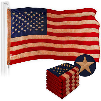 NEW G128 USA Tea-Stained Flag 5-Pack 3x5 FT, American Embroidered Polyester