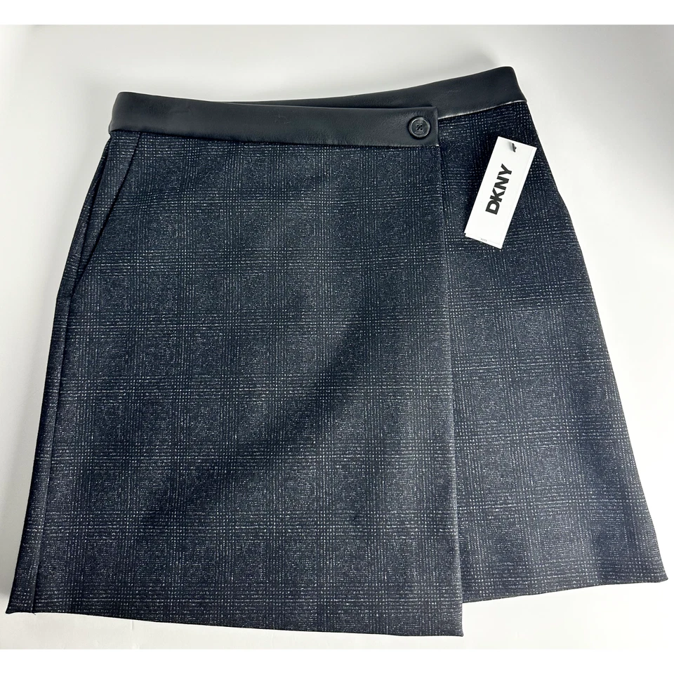 DKNY Women's Crossover-Front Faux-Leather-Trim Mini Skirt - Black/Ivy Size 10 - Image 2 of 4