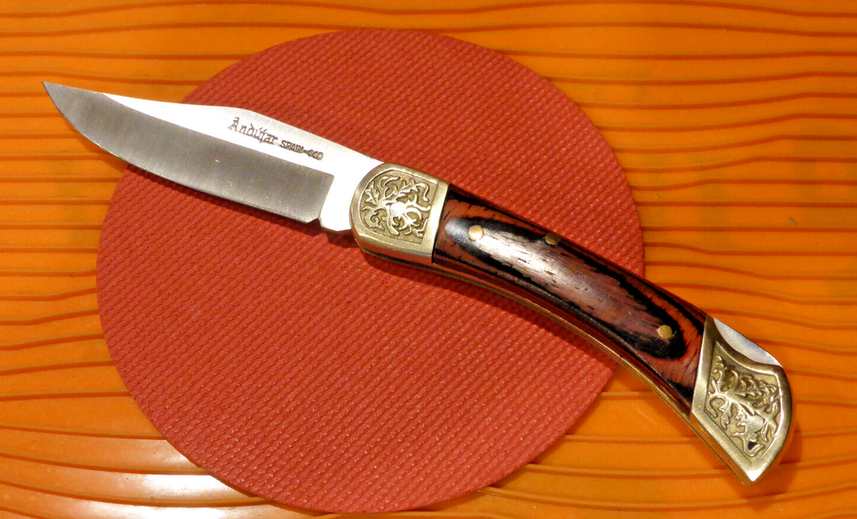 Vintage Andujar Inox Full Sized Pakkawood Lockback Folder