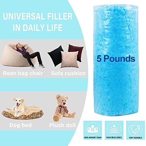 Shredded Memory Foam for Bean Bag Filler Pouf Filling Chair Pillow Stuffing, 5Lb