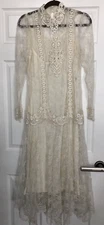 VINTAGE Jessica McClintock cream lace bridal dress 9/10 USA drop waist wedding