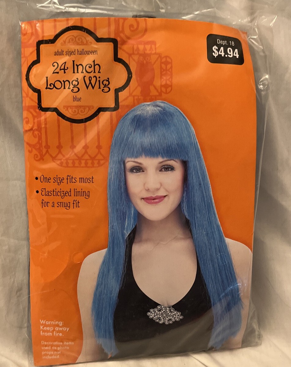 24inch Light Blue Long Straight Wig/Bangs Synthetic Hair Halloween New  Used