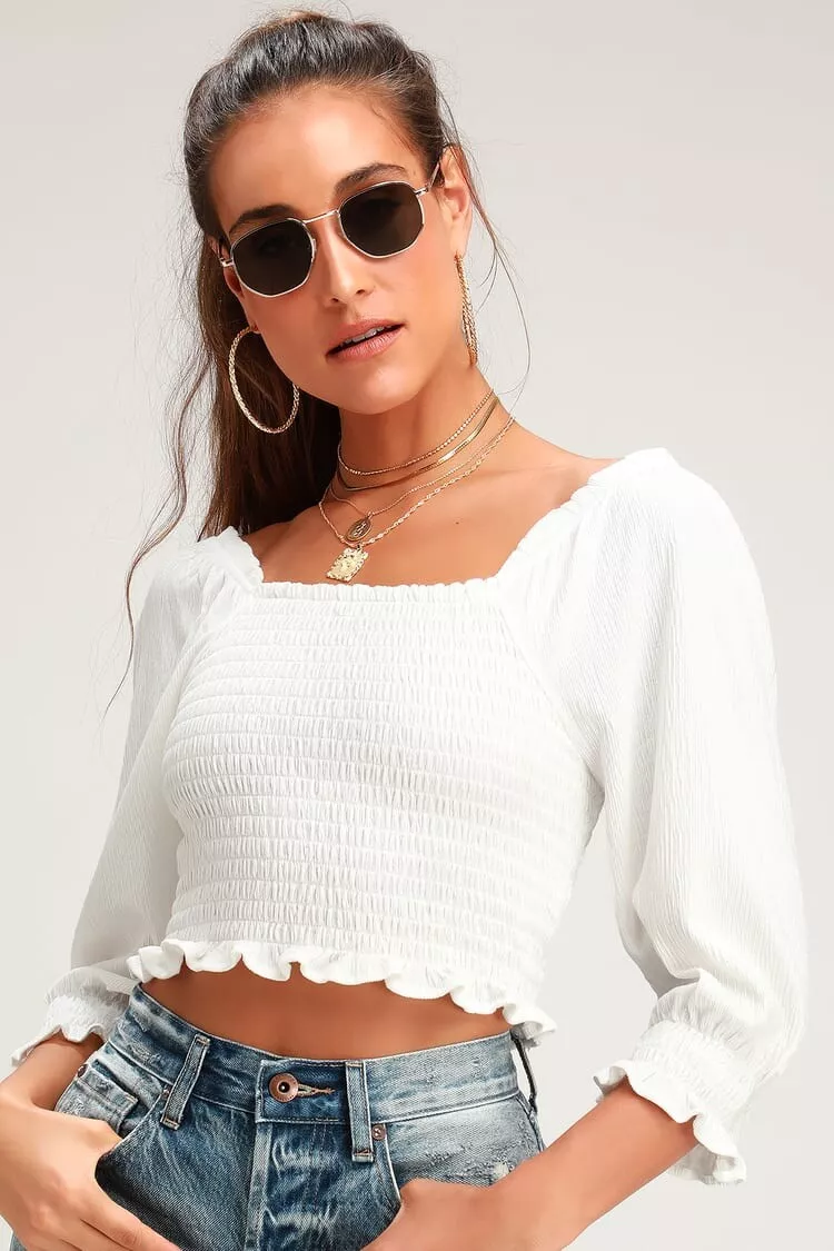 White smocked crop top hotsell