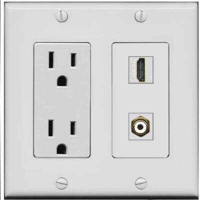 RiteAV 15 Amp Power Outlet and HD RCA-WHITE Wall Plate [Gray]