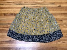 Max Studio Midi A-Line Skirt Women M Black/Yellow Floral Gathered Elastic Waist