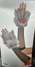 Storybook RED RIDING HOOD Costume WOLF PAW PAD ARM WARMERS NEW Faux Fur Fishnet