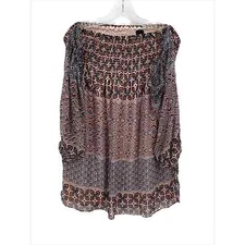 Ethereal Paper Crane Dress Womens Small Brown Blue 70s Boho Anthropologie