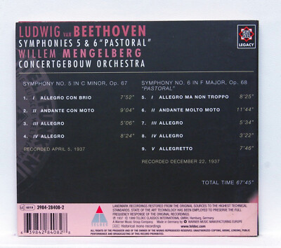 WILLEM MENGELBERG - BEETHOVEN symphonies nos.5 & 6 - TELEFUNKEN CD