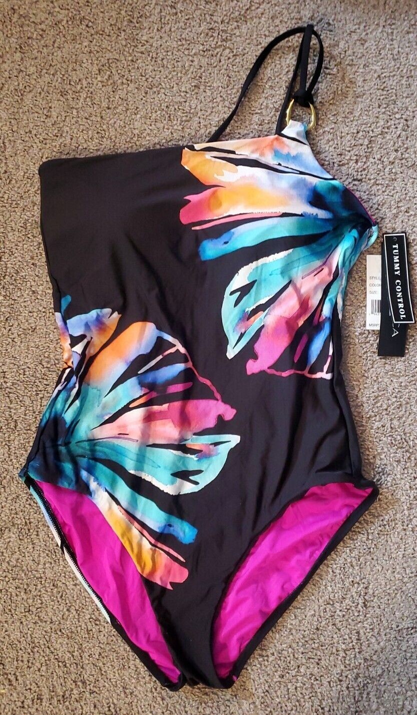 130 La Blanca Prism Palm One Shoulder Swimsuit Plus Size 22W eBay