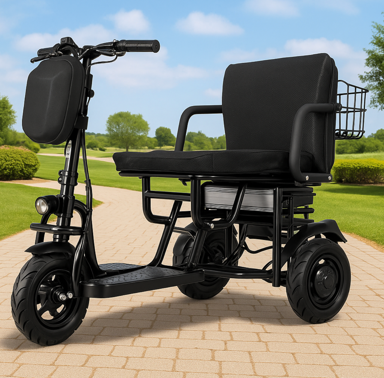 MotoTec 48V 700W Folding Electric Trike with Dual Power Motor in Black
